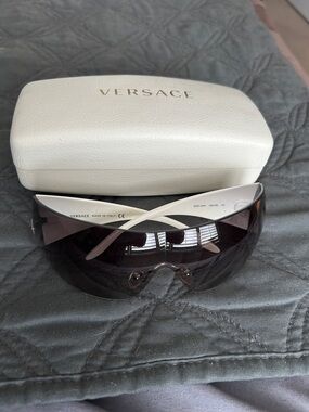 Versace White Frame Black Shield Sunglasses with Case